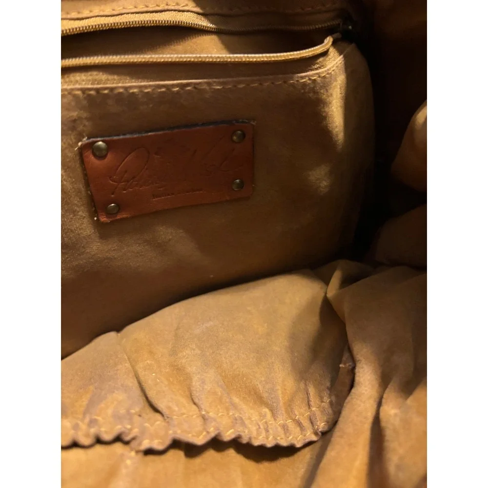 Patricia Nash Italian Leather Floral Tote Bag Cognac Brown Hand Painted Shopper
